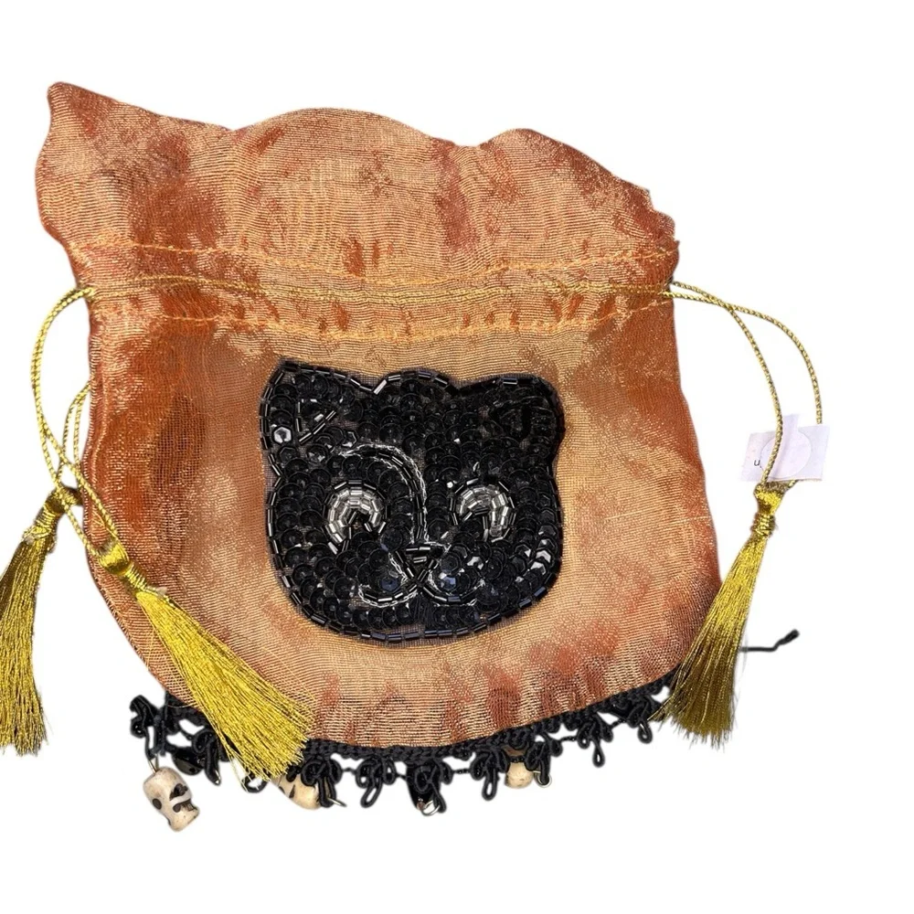 Beaded Sequin Halloween Hostess Gift Bags Cats Pumpkins Skull